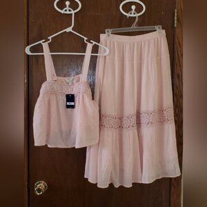 NWT Lucky Brand Peach Tiered Skirt Tank Top Set Sz Small